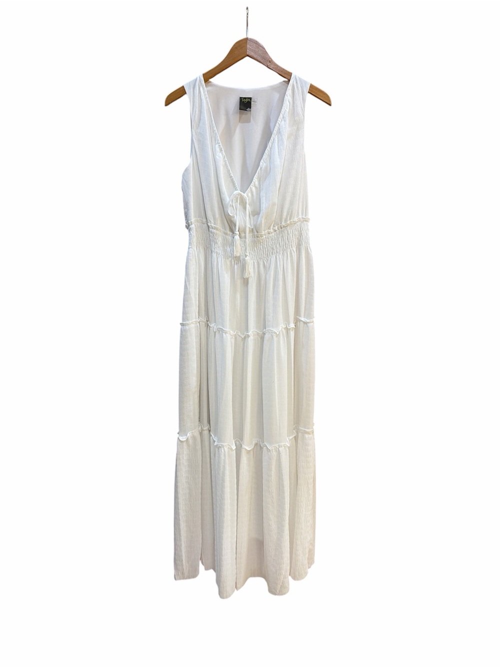 Taylor White Tiered Tie-Front Maxi Dress